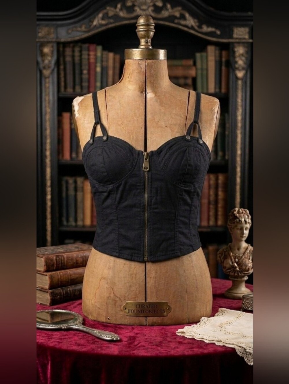 Black Zip-Front Cotton Corset Bustier Top 🖤